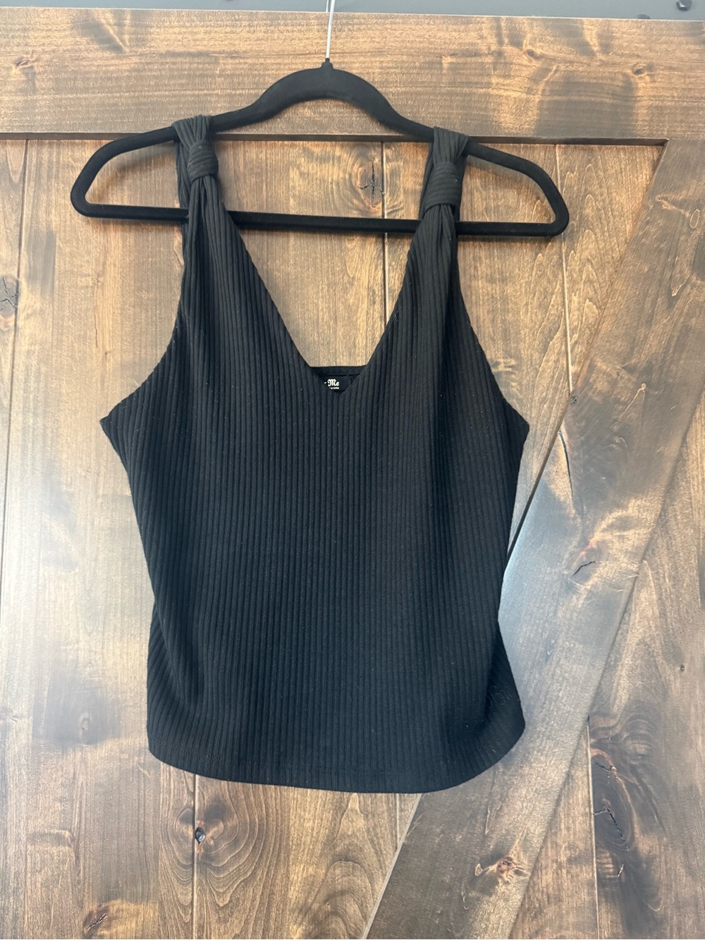 Miss Me Black Ribbed Knot-Shoulder Tank